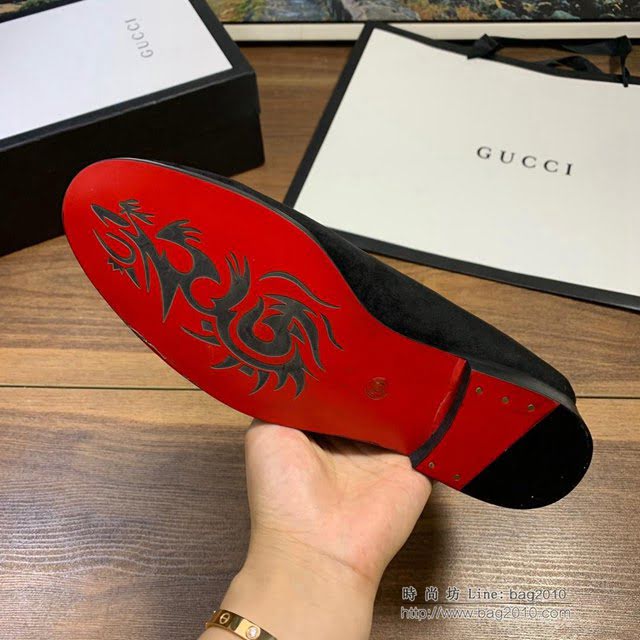 GUCCI男鞋 新款男士套腳鞋 鞋面進口品牌絲光印花 古馳絨面男鞋 Gucci黑色男鞋  hdnx1039